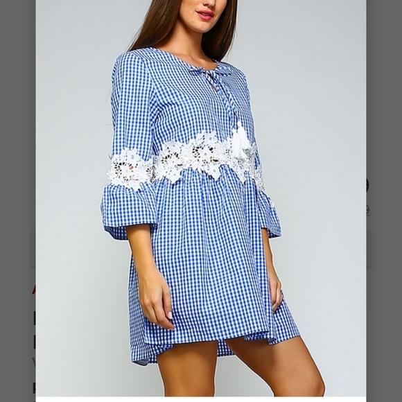 Velzera Blue Gingham Swing Dress Sz S - Picture 2 of 6